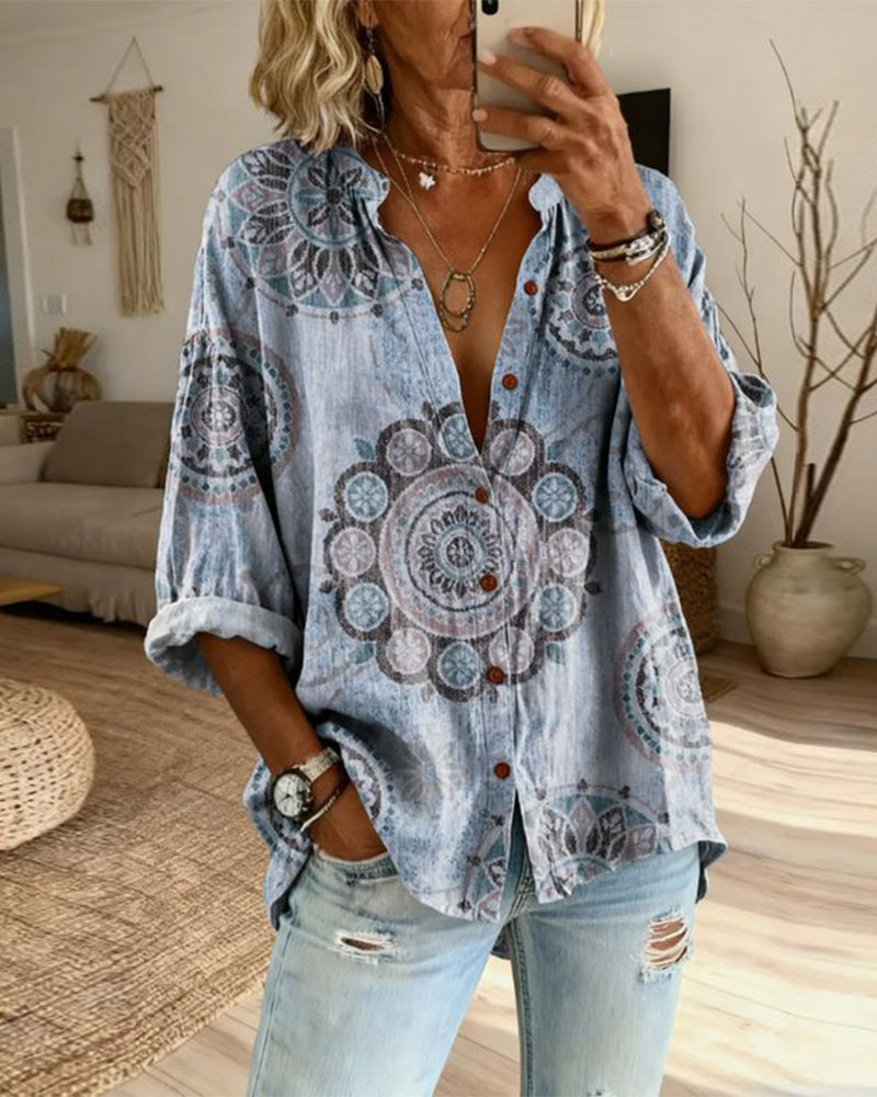 Sarah - Comfortable Mandala Print Long Sleeve Shirt