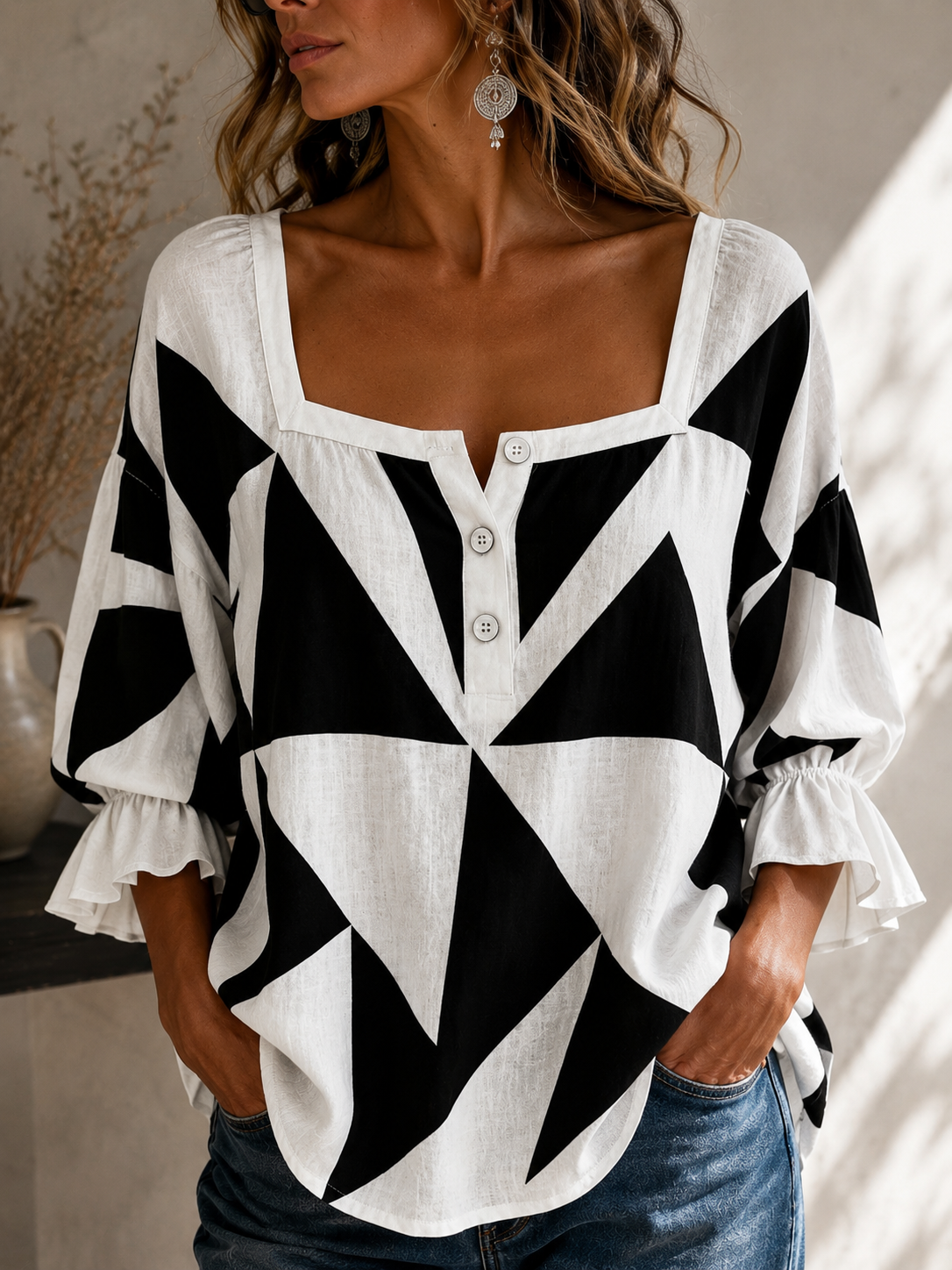 Lucy - Effortless Monochrome Statement Blouse