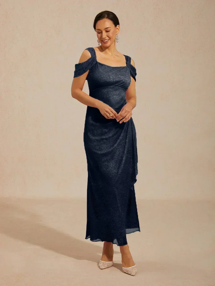 Brigette - Flattering Ankle-Length Glitter Mesh Dress