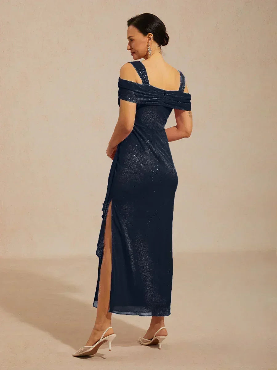 Brigette - Flattering Ankle-Length Glitter Mesh Dress