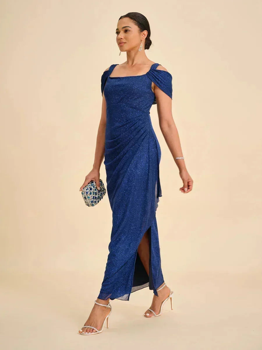 Brigette - Flattering Ankle-Length Glitter Mesh Dress