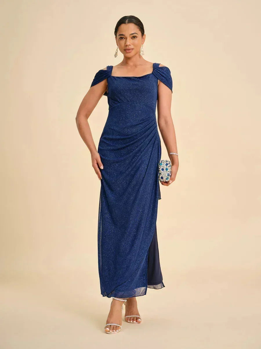 Brigette - Flattering Ankle-Length Glitter Mesh Dress