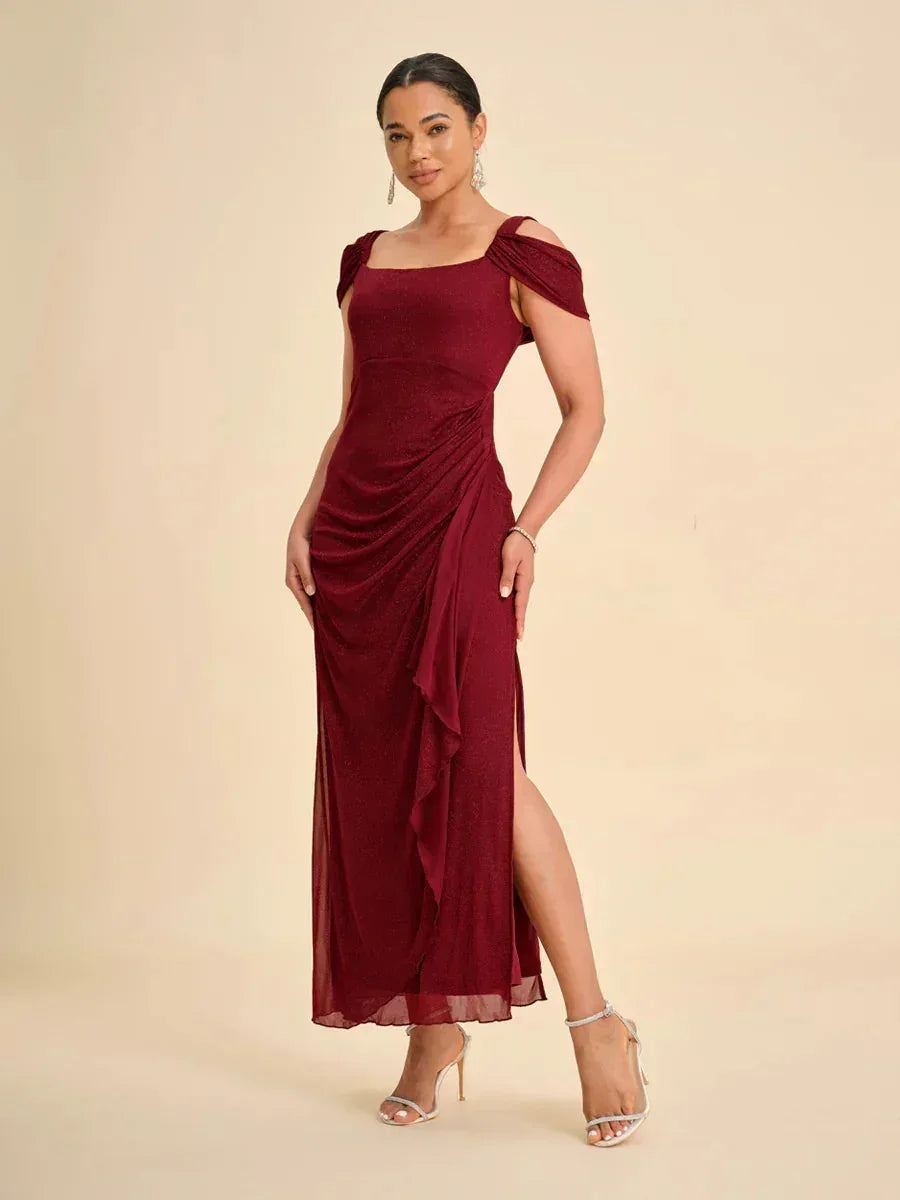 Brigette - Flattering Ankle-Length Glitter Mesh Dress