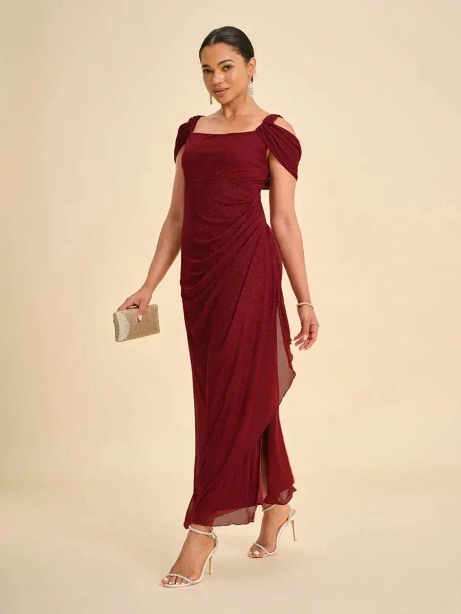 Brigette - Flattering Ankle-Length Glitter Mesh Dress