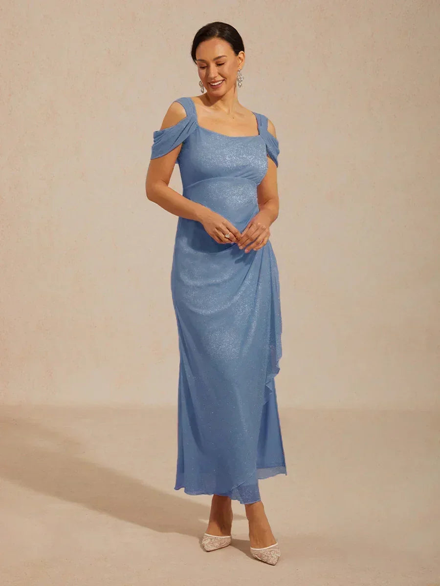 Brigette - Flattering Ankle-Length Glitter Mesh Dress