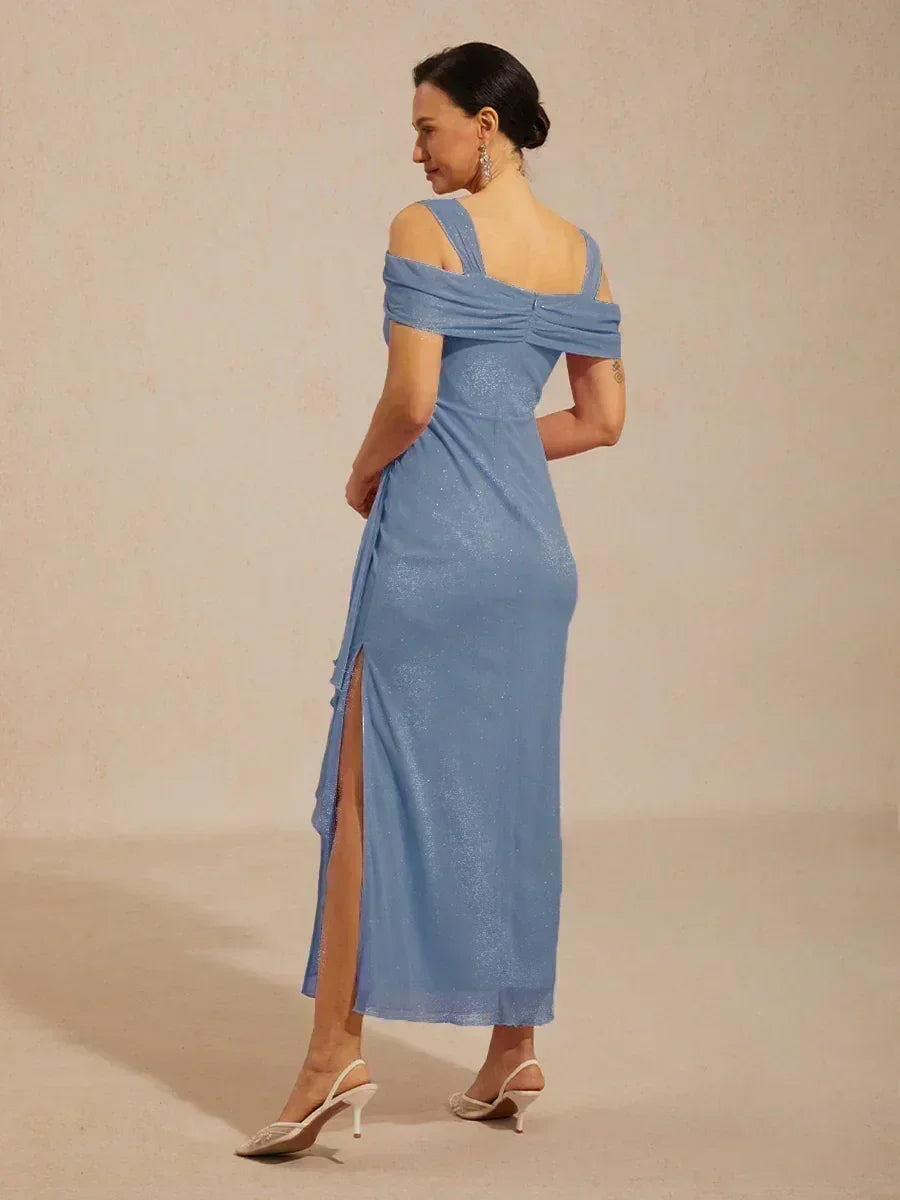 Brigette - Flattering Ankle-Length Glitter Mesh Dress