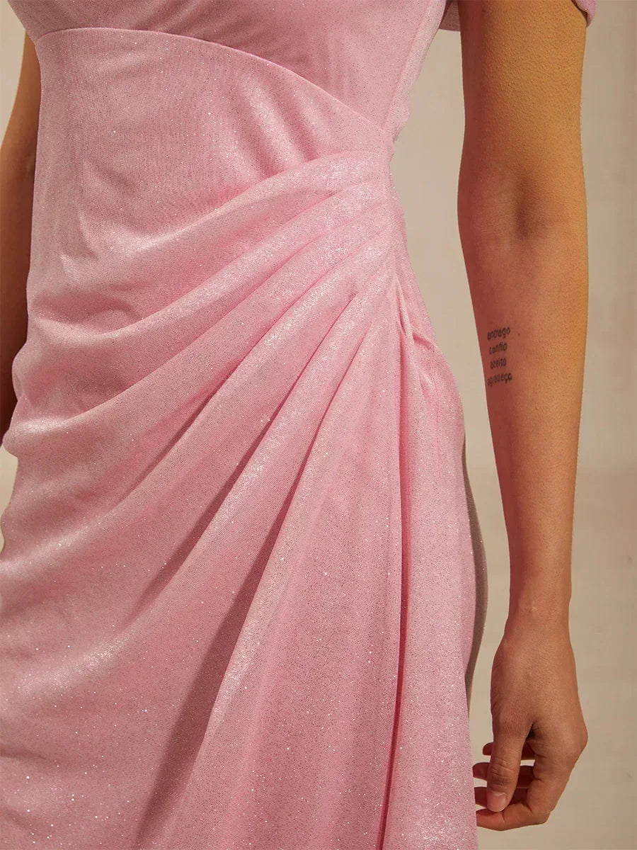 Brigette - Flattering Ankle-Length Glitter Mesh Dress