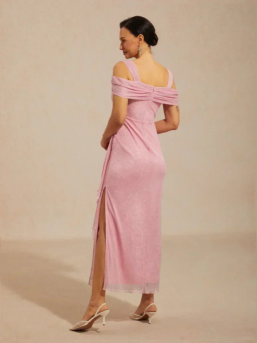 Brigette - Flattering Ankle-Length Glitter Mesh Dress