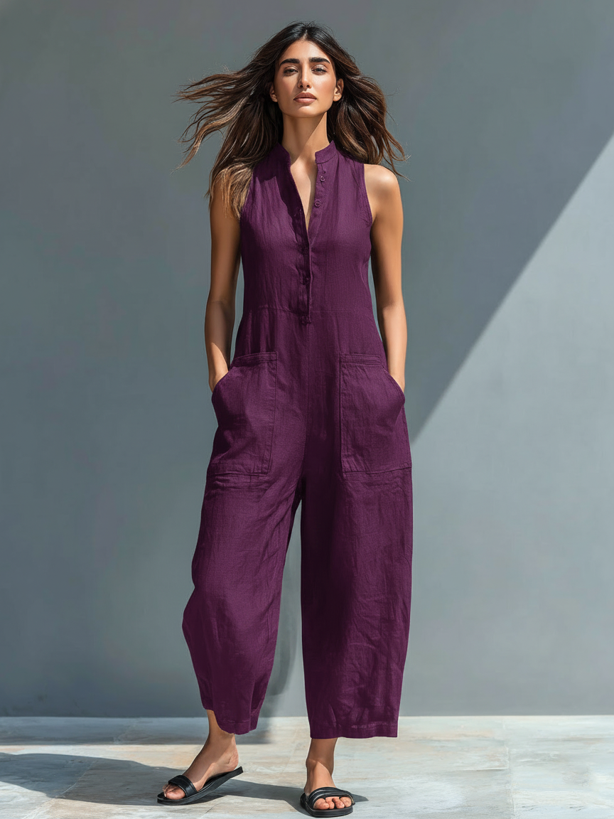 Barbara - Minimalistic Stand-collar Sleeveless Jumpsuit