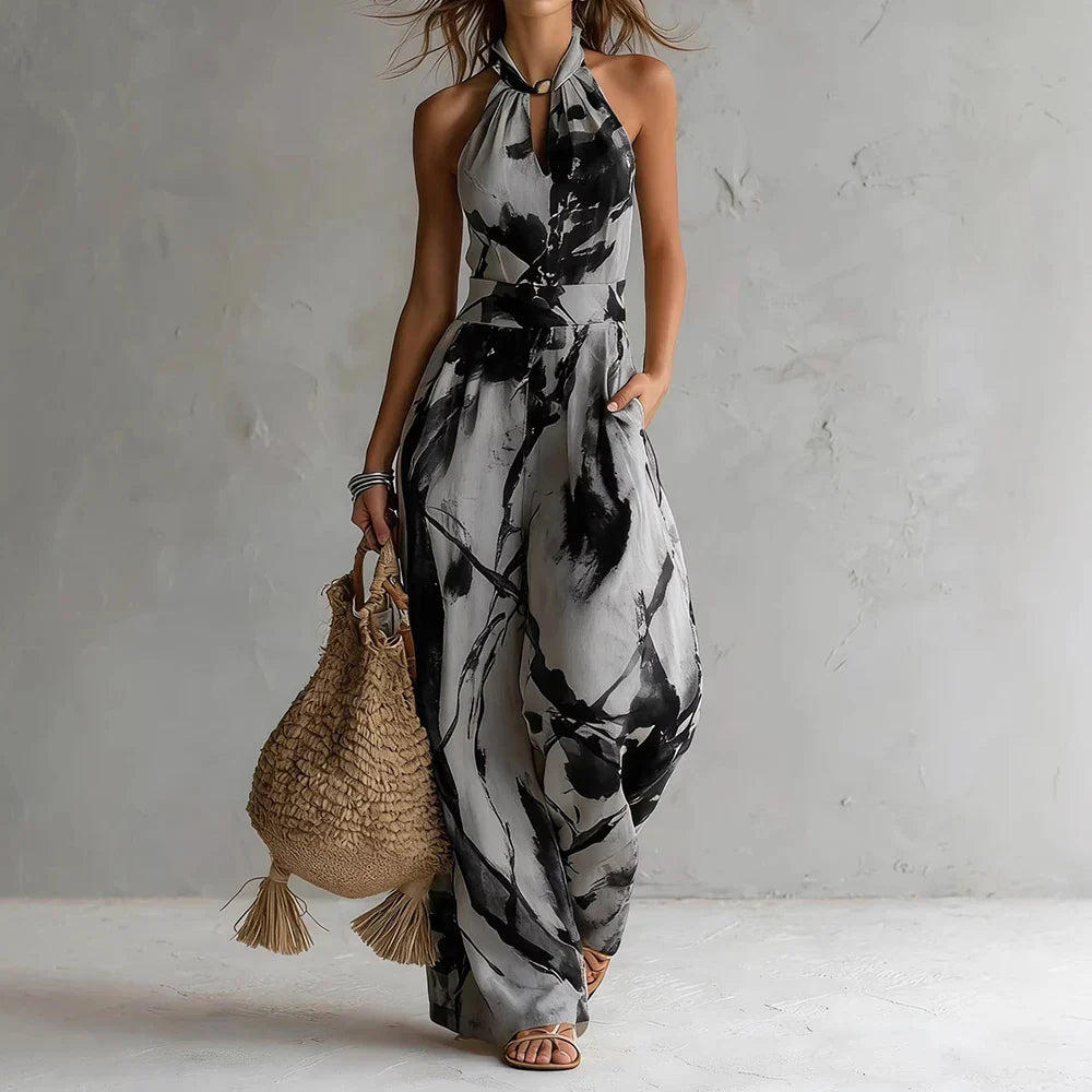 Iris - Watercolour Halter Neck Jumpsuit