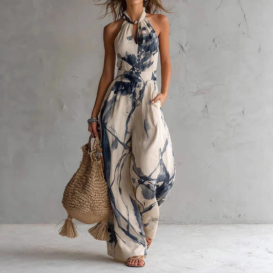 Iris - Watercolour Halter Neck Jumpsuit