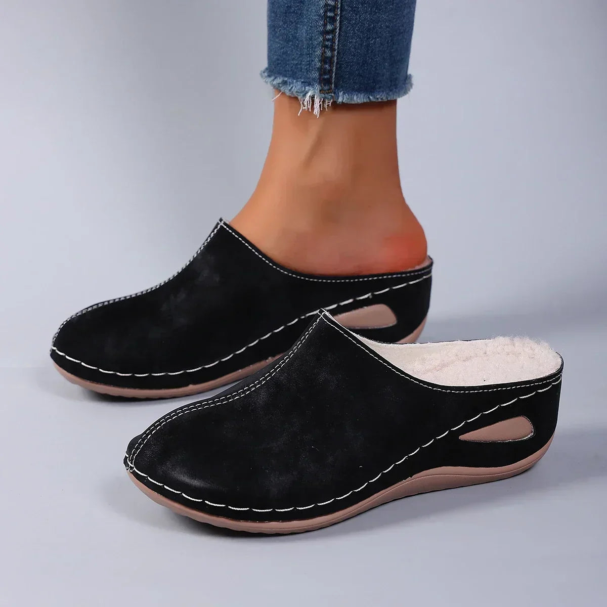 Carolina - Fleece-Lined Wedge Mules
