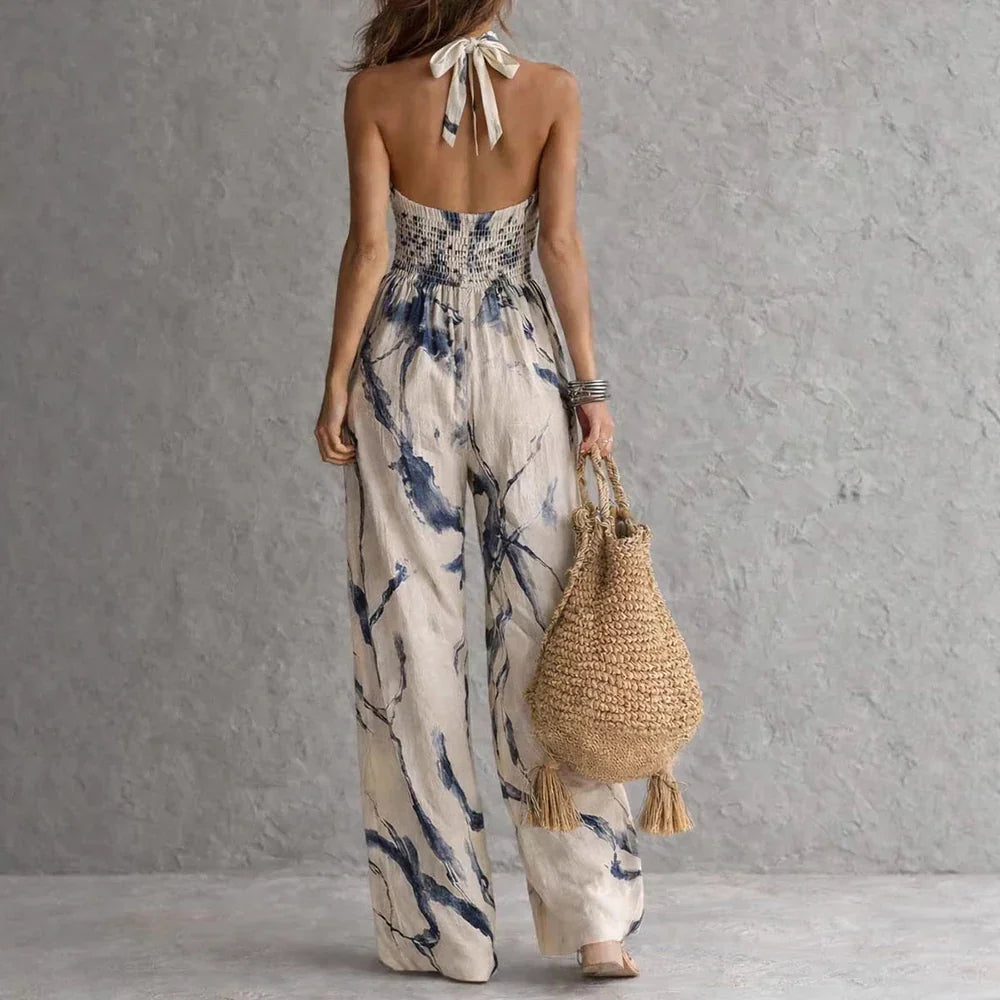 Iris - Watercolour Halter Neck Jumpsuit