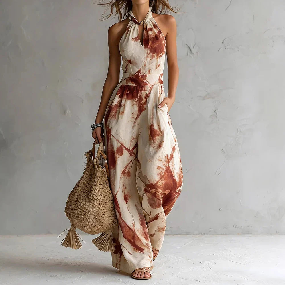 Iris - Watercolour Halter Neck Jumpsuit