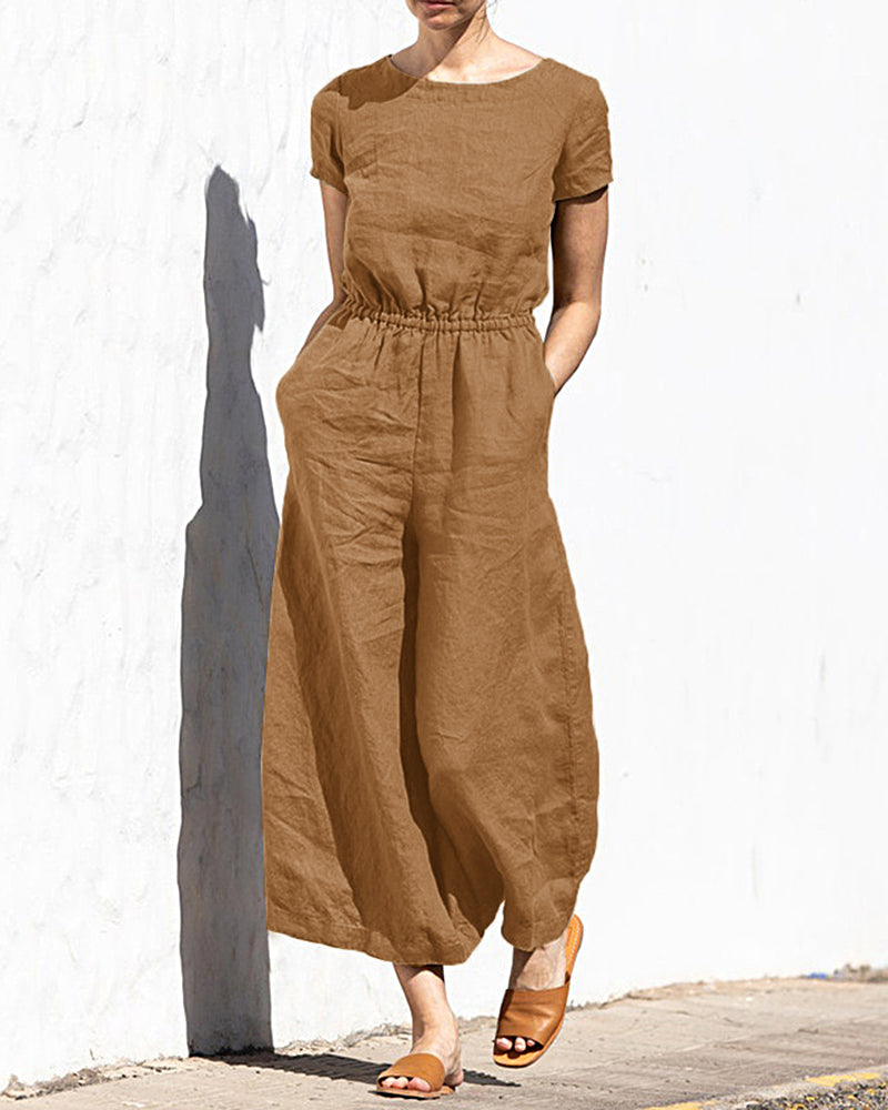 Julia - High Waist Short Sleeve Jumpsuit