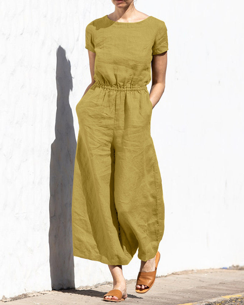 Julia - High Waist Short Sleeve Jumpsuit