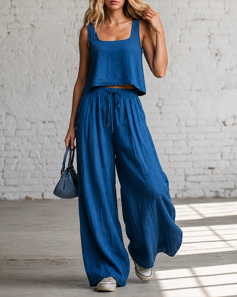 Helena - Crop Cami Top High Waist Wide Leg Pants Set
