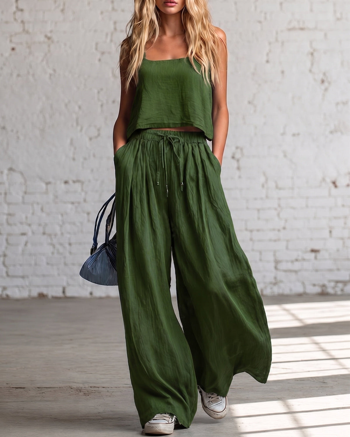 Helena - Crop Cami Top High Waist Wide Leg Pants Set