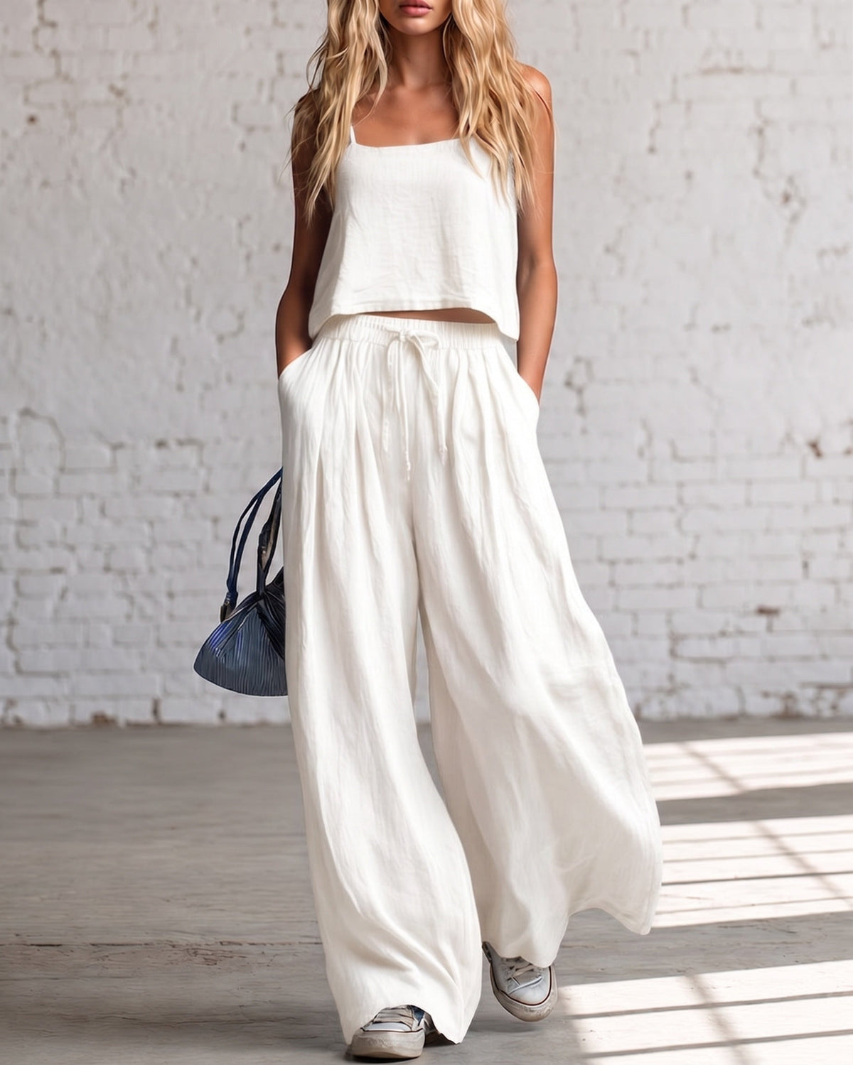 Helena - Crop Cami Top High Waist Wide Leg Pants Set