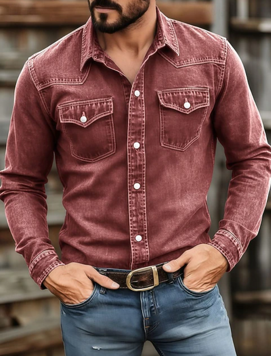 Maverick - Classic Button Up Long Sleeve Work Shirt
