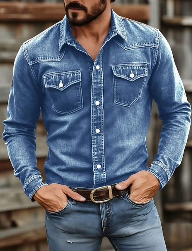 Maverick - Classic Button Up Long Sleeve Work Shirt