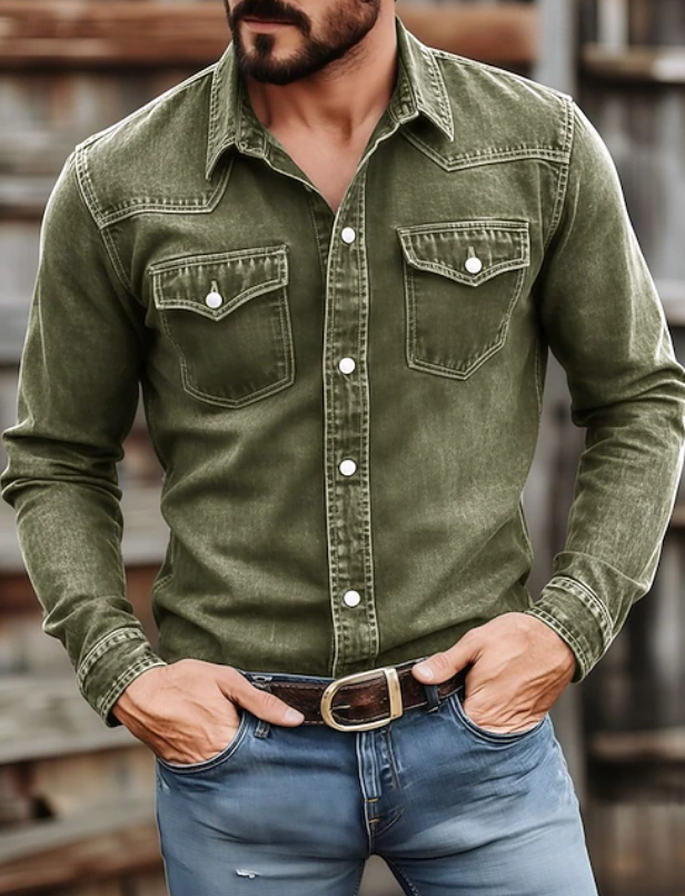 Maverick - Classic Button Up Long Sleeve Work Shirt
