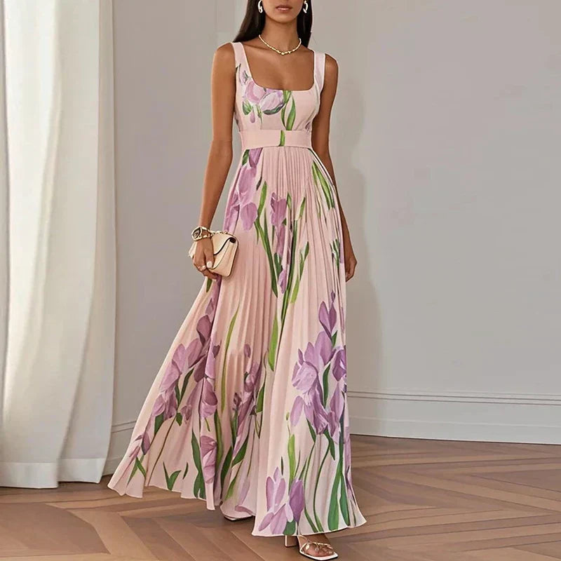 Apple - Floral Print Pleated Maxi Dress