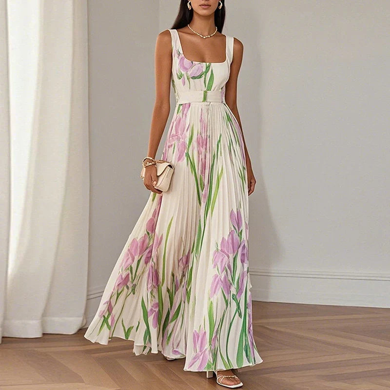 Apple - Floral Print Pleated Maxi Dress