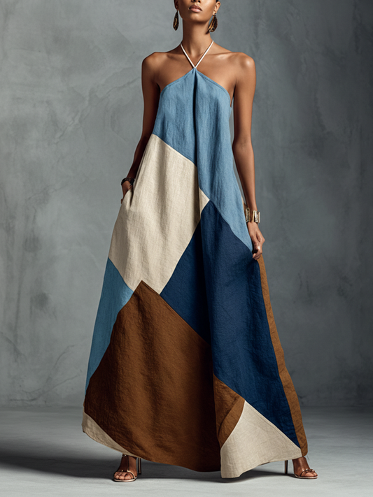 Camila - Bohemian Patchwork Halter Maxi Dress