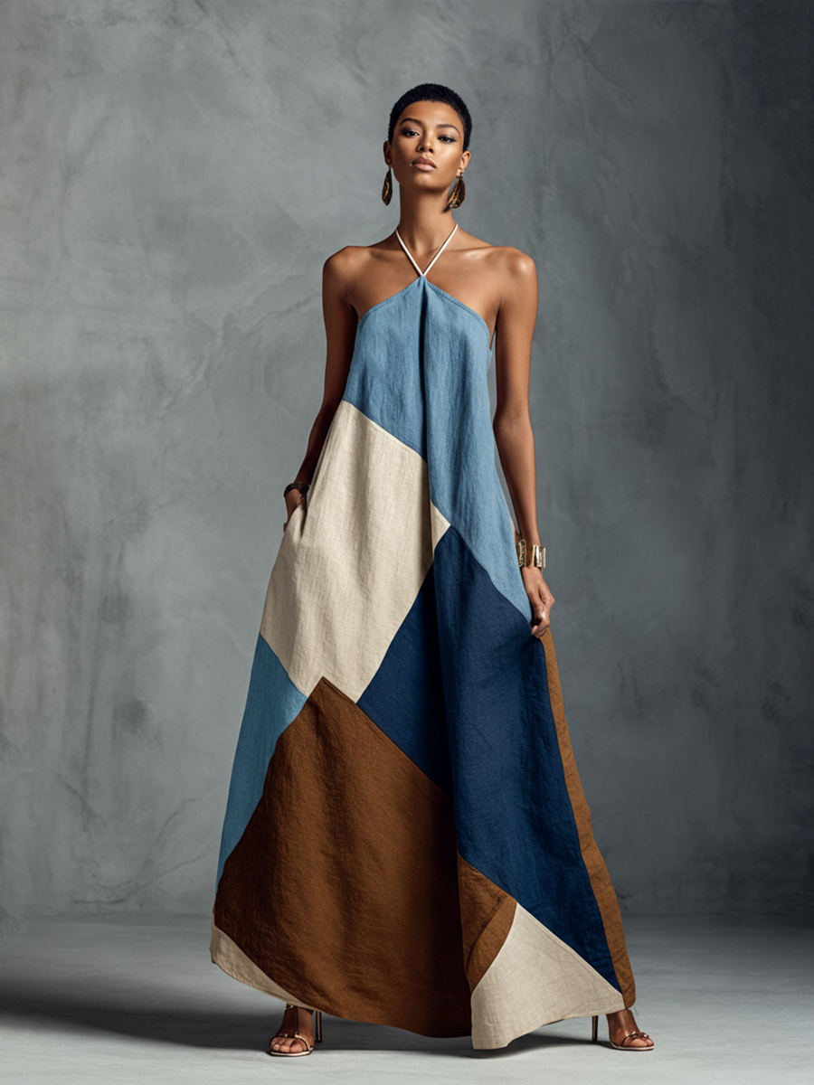 Camila - Bohemian Patchwork Halter Maxi Dress