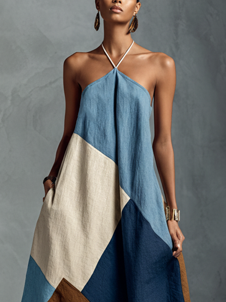Camila - Bohemian Patchwork Halter Maxi Dress