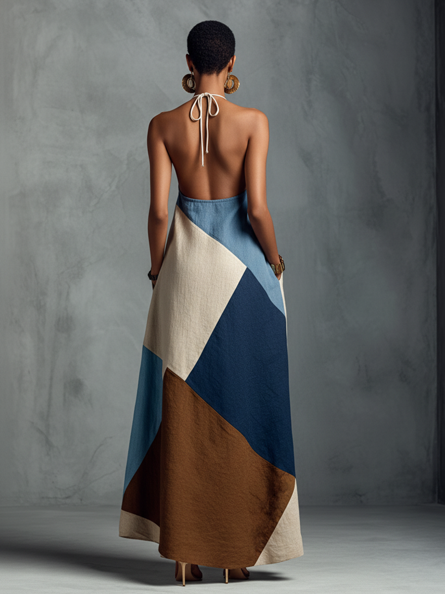 Camila - Bohemian Patchwork Halter Maxi Dress