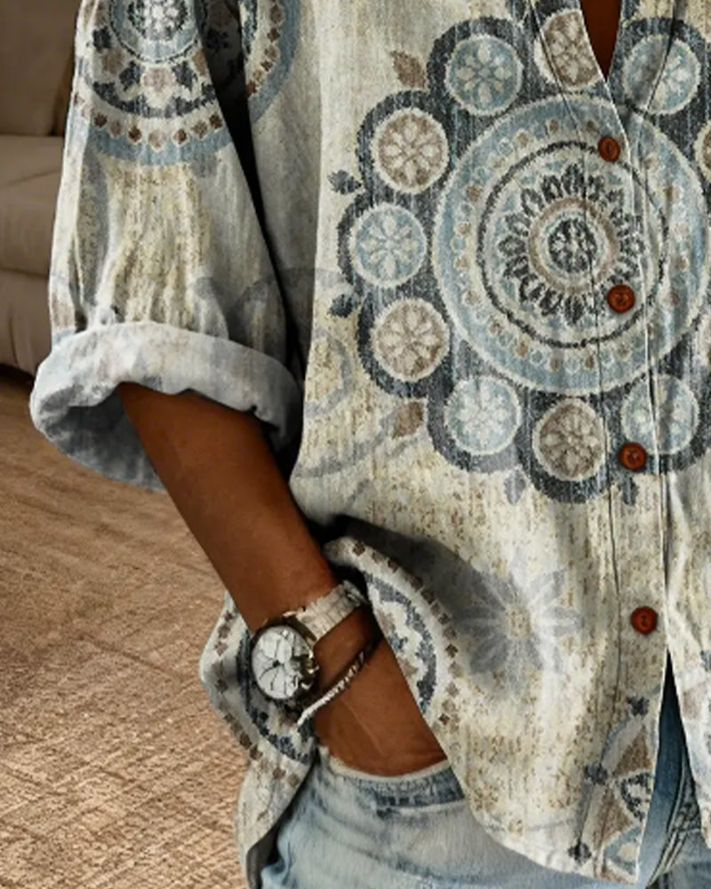 Sarah - Comfortable Mandala Print Long Sleeve Shirt