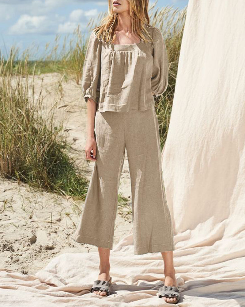 Ella - Mid Sleeve Cropped Pants Two-Piece Set