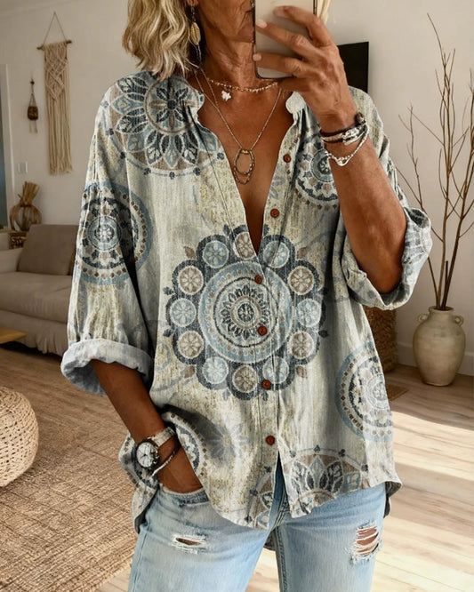 Sarah - Comfortable Mandala Print Long Sleeve Shirt