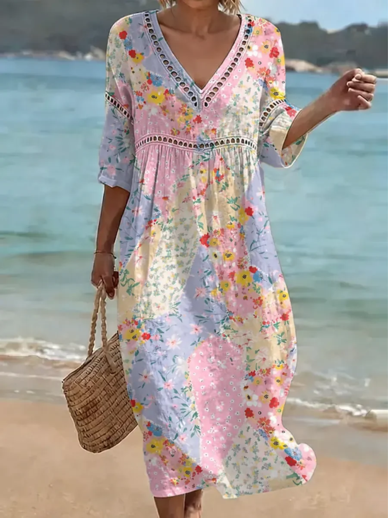 Amara - Comfortable Floral Dress With V-neck