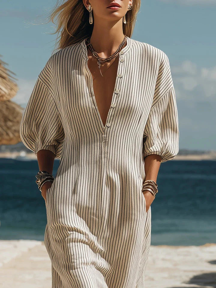 Francesca - Striped Button-Down Midi Dress