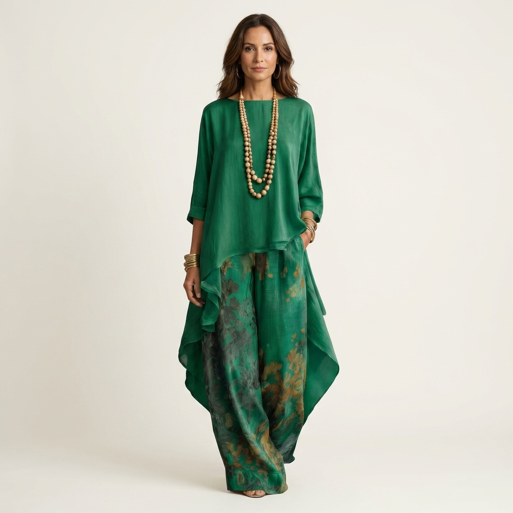 Elysian - Sophisticated Asymmetric Two Piece Tunic Set