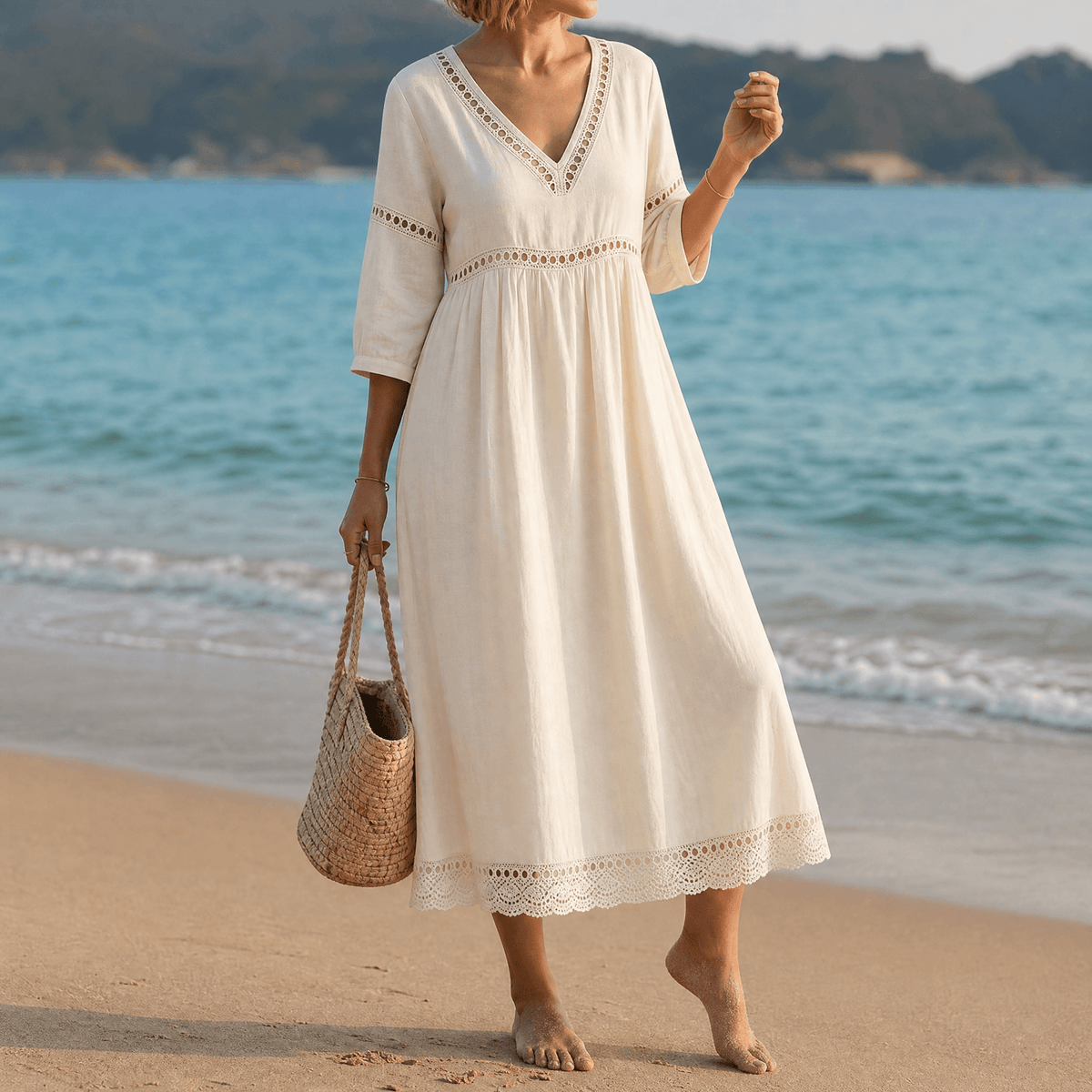 Rosie - Crochet Trim Midi Dress