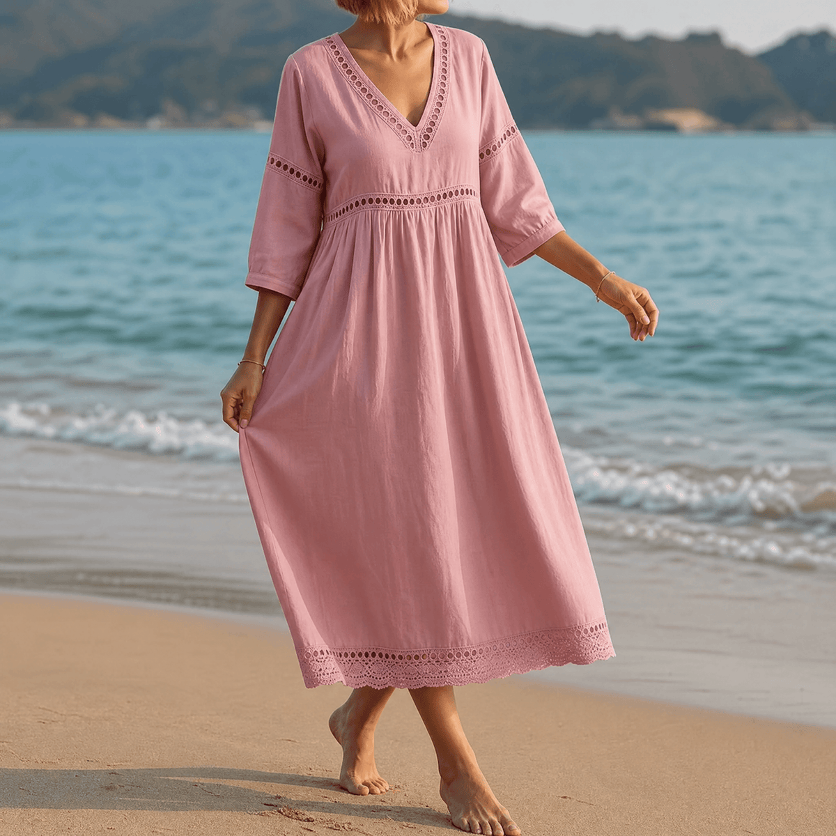 Rosie - Crochet Trim Midi Dress