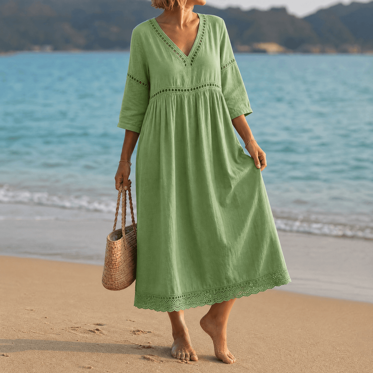 Rosie - Crochet Trim Midi Dress
