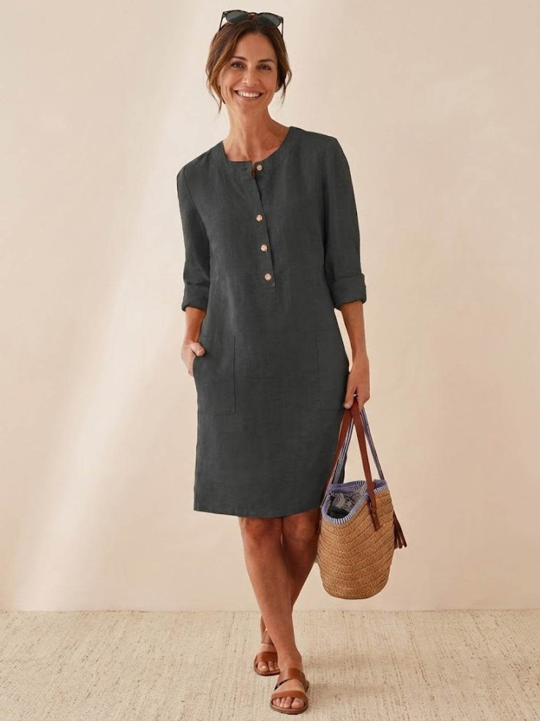 Erika - Round Neck Long Sleeve Everyday Dress