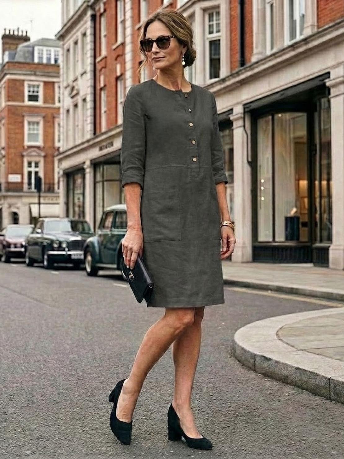 Erika - Round Neck Long Sleeve Everyday Dress
