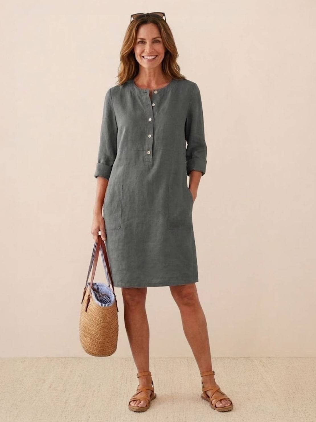 Erika - Round Neck Long Sleeve Everyday Dress