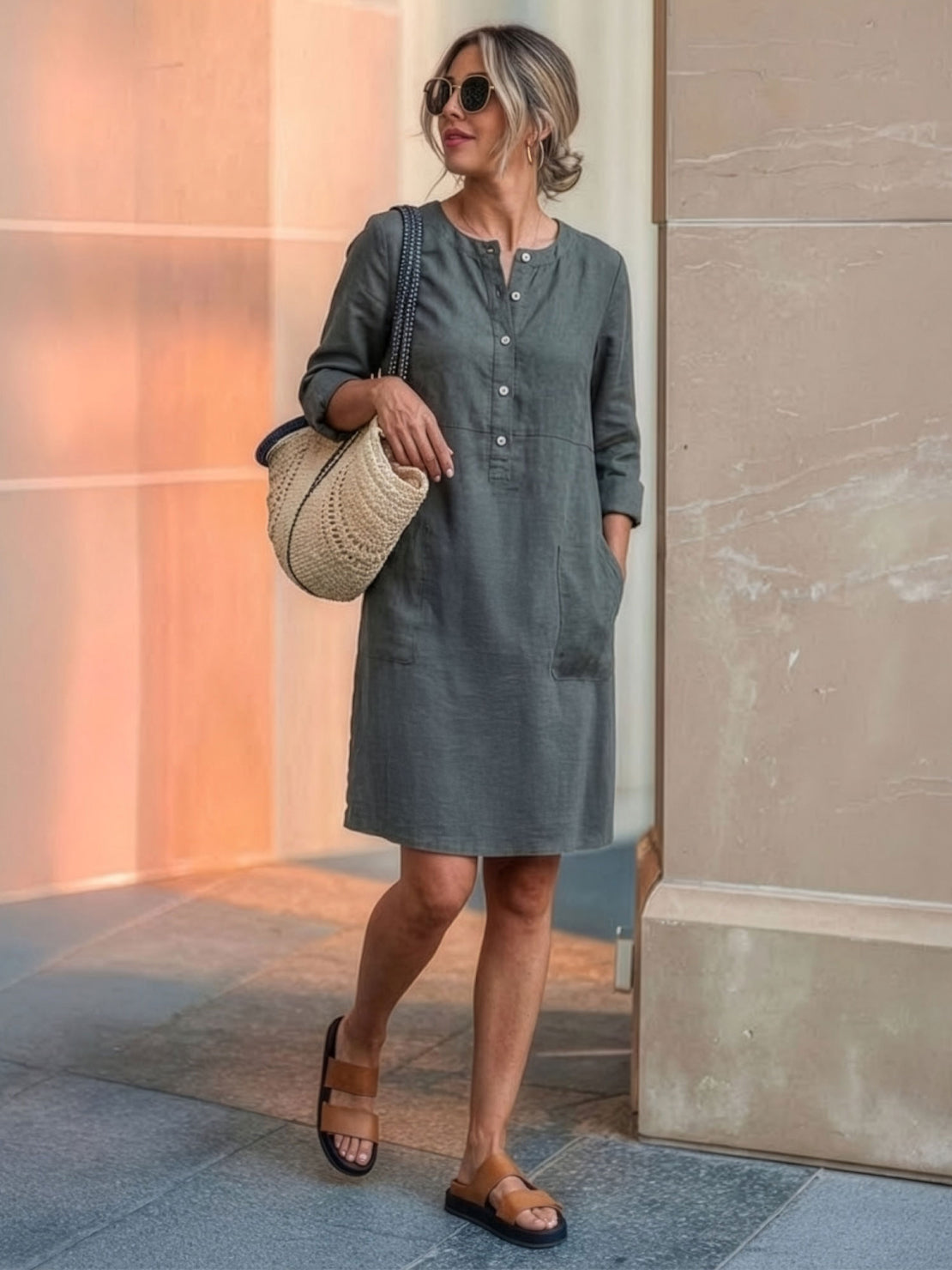 Erika - Round Neck Long Sleeve Everyday Dress