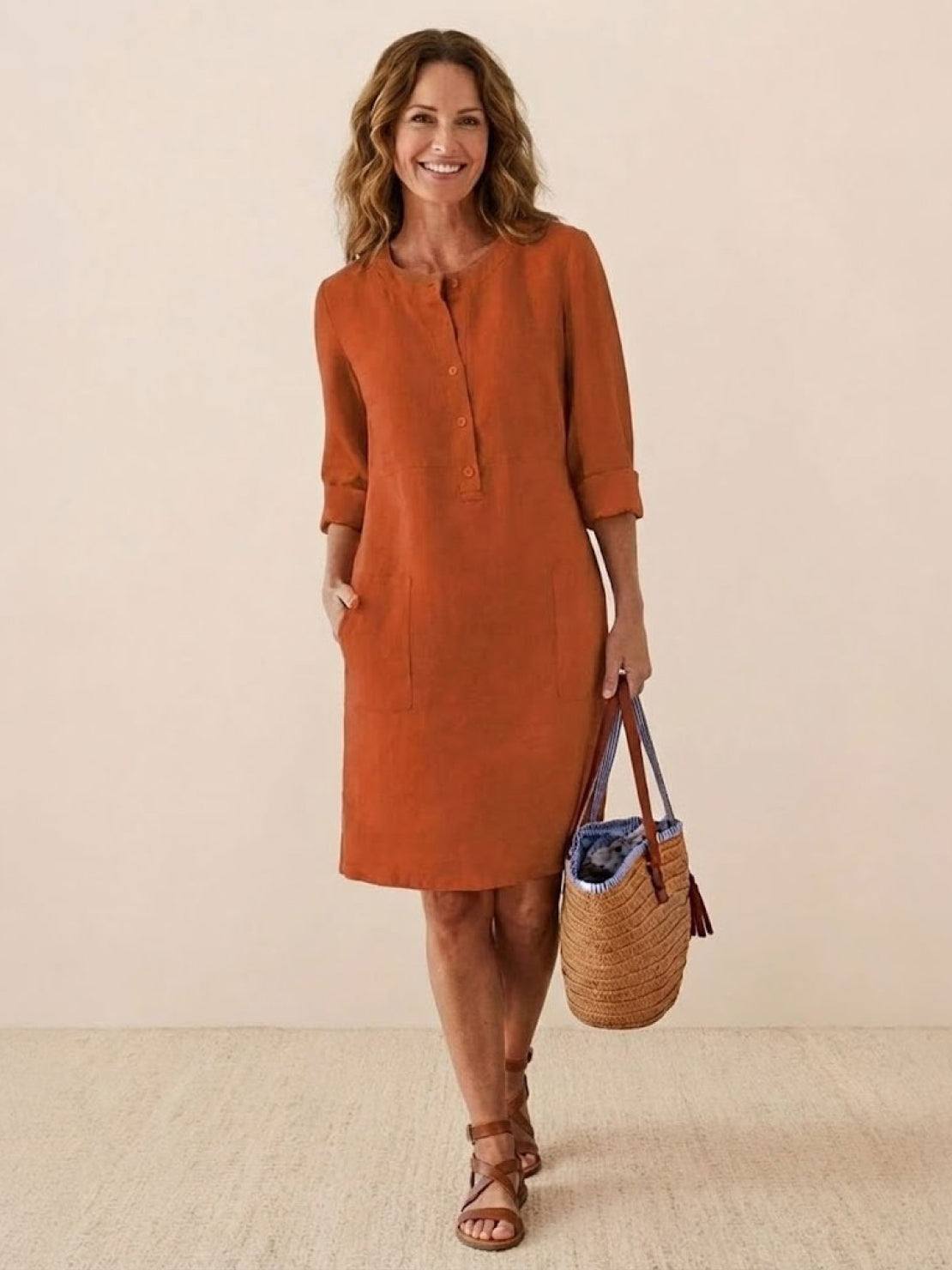 Erika - Round Neck Long Sleeve Everyday Dress