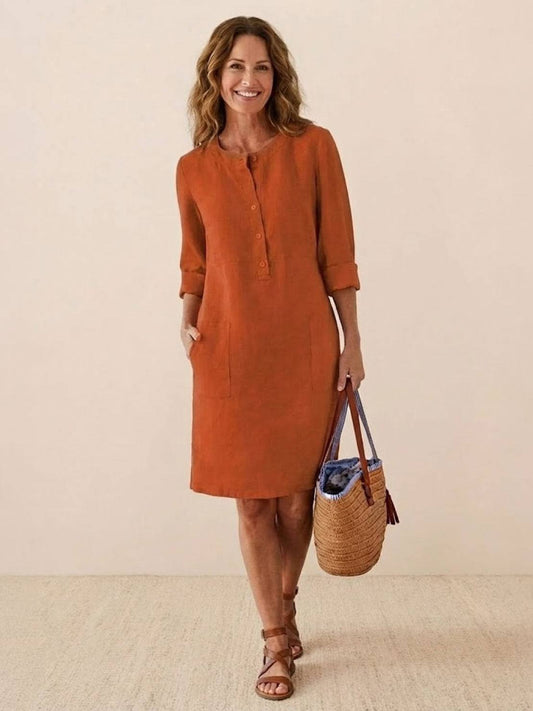 Erika - Round Neck Long Sleeve Everyday Dress