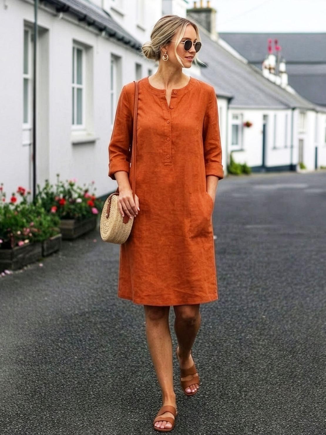 Erika - Round Neck Long Sleeve Everyday Dress