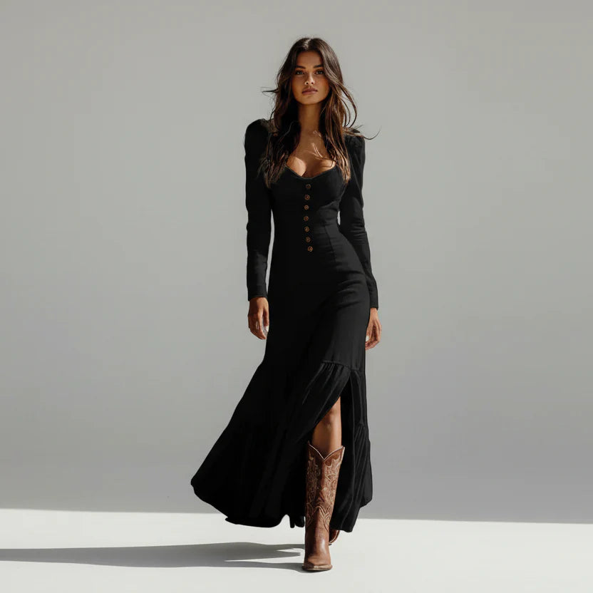 Bella - Flattering Long Pleated Knit Dress