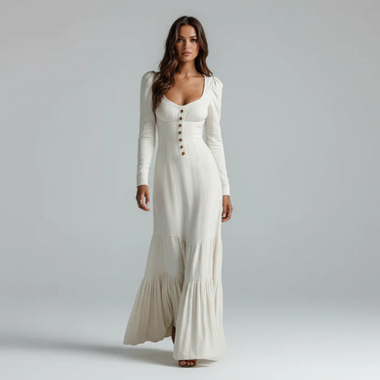Bella - Flattering Long Pleated Knit Dress